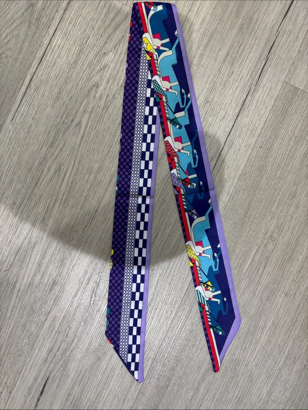 Silk-Like Purple & Blue Patterned Neck Scarf